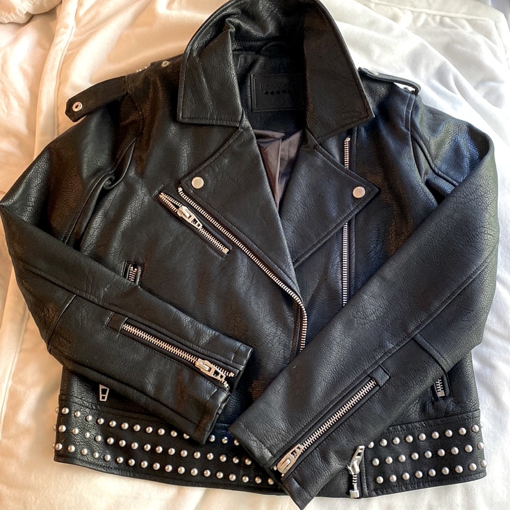 BlankNYC Small Black Leather Studded Moto Jacket